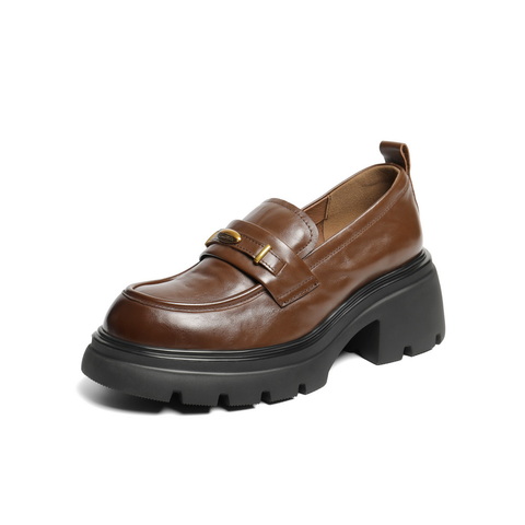 百丽复古抓皱乐福鞋女2025秋新商场同款真皮粗跟jk乐福鞋E1Y1DCA5