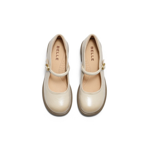 百丽复古玛丽珍鞋女2025秋新商场同款粗跟增高浅口单鞋E3X1DCQ5