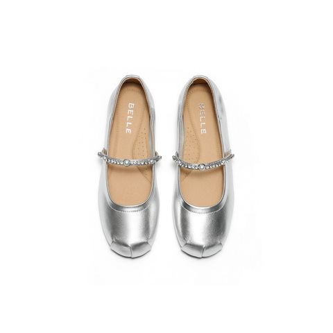 百丽芭蕾风玛丽珍鞋女2025秋新商场同款真皮薄底浅口单鞋3H9F4CQ5