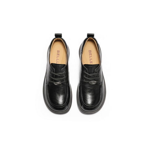 百丽抓皱面质感牛津鞋女2025秋新商场同款舒适通勤单鞋E1D1DCM5