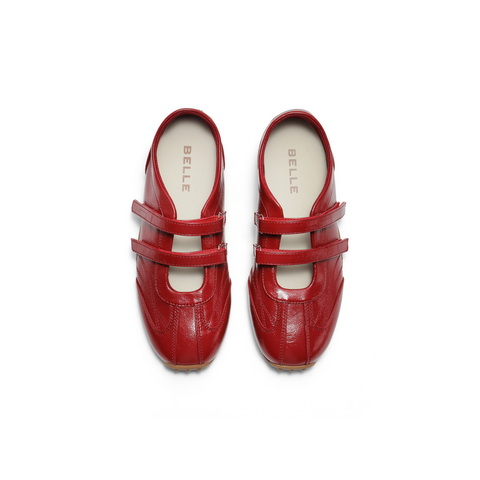 百丽时尚亮面休闲玛丽珍鞋女2025秋新双魔术贴薄底休闲鞋B2769CQ5