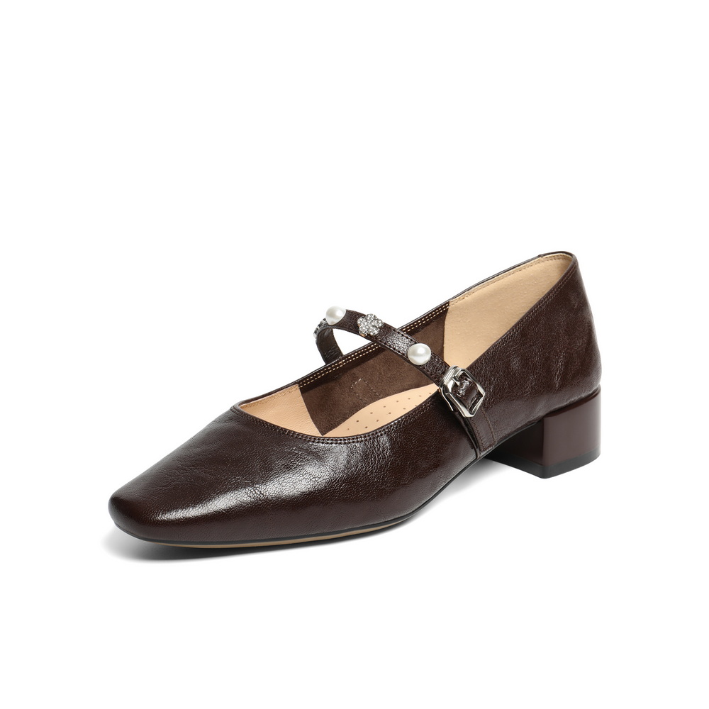 百丽复古时装玛丽珍鞋女2025秋新商场同款真皮高跟单鞋E3Z1DCQ5