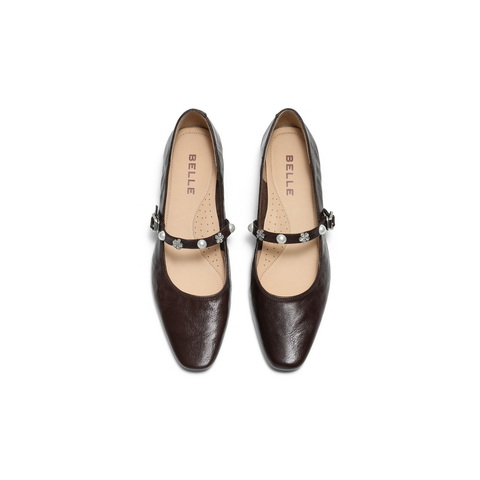 百丽复古时装玛丽珍鞋女2025秋新商场同款真皮高跟单鞋E3Z1DCQ5