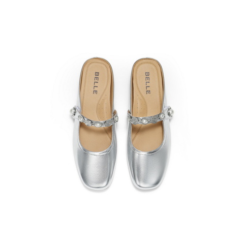 百丽慵懒气质穆勒鞋女2025秋新商场同款真皮外穿包头拖鞋E3G1DCH5