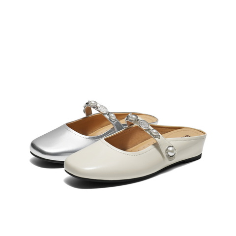 百丽慵懒气质穆勒鞋女2025秋新商场同款真皮外穿包头拖鞋E3G1DCH5