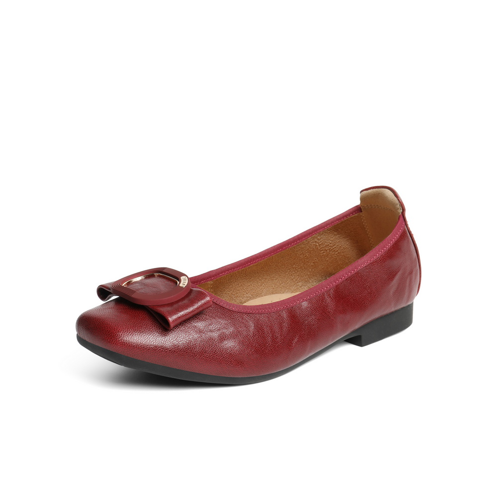 百丽气质方扣平底便鞋女2025秋新商场同款真皮软底单鞋E3W1DCQ5