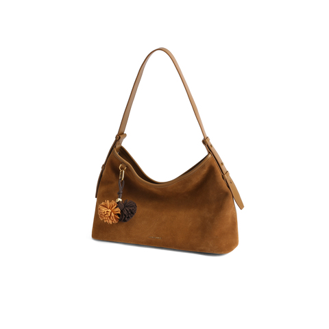 百丽包包女25秋商场同款复古绒面hobo包单肩斜挎托特X7384CX5