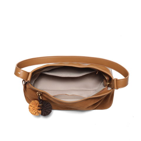 百丽包包女25秋商场同款复古绒面hobo包单肩斜挎托特X7384CX5