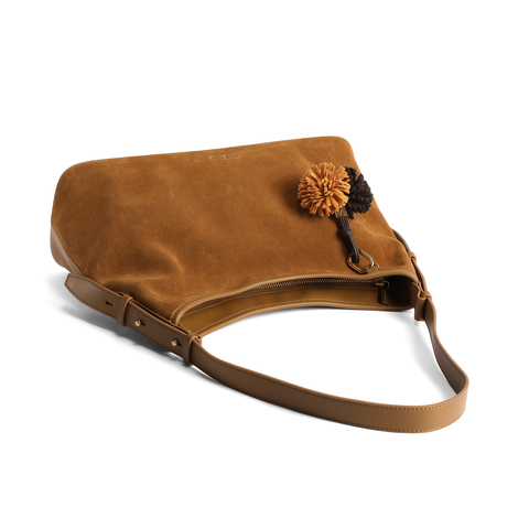 百丽包包女25秋商场同款复古绒面hobo包单肩斜挎托特X7384CX5