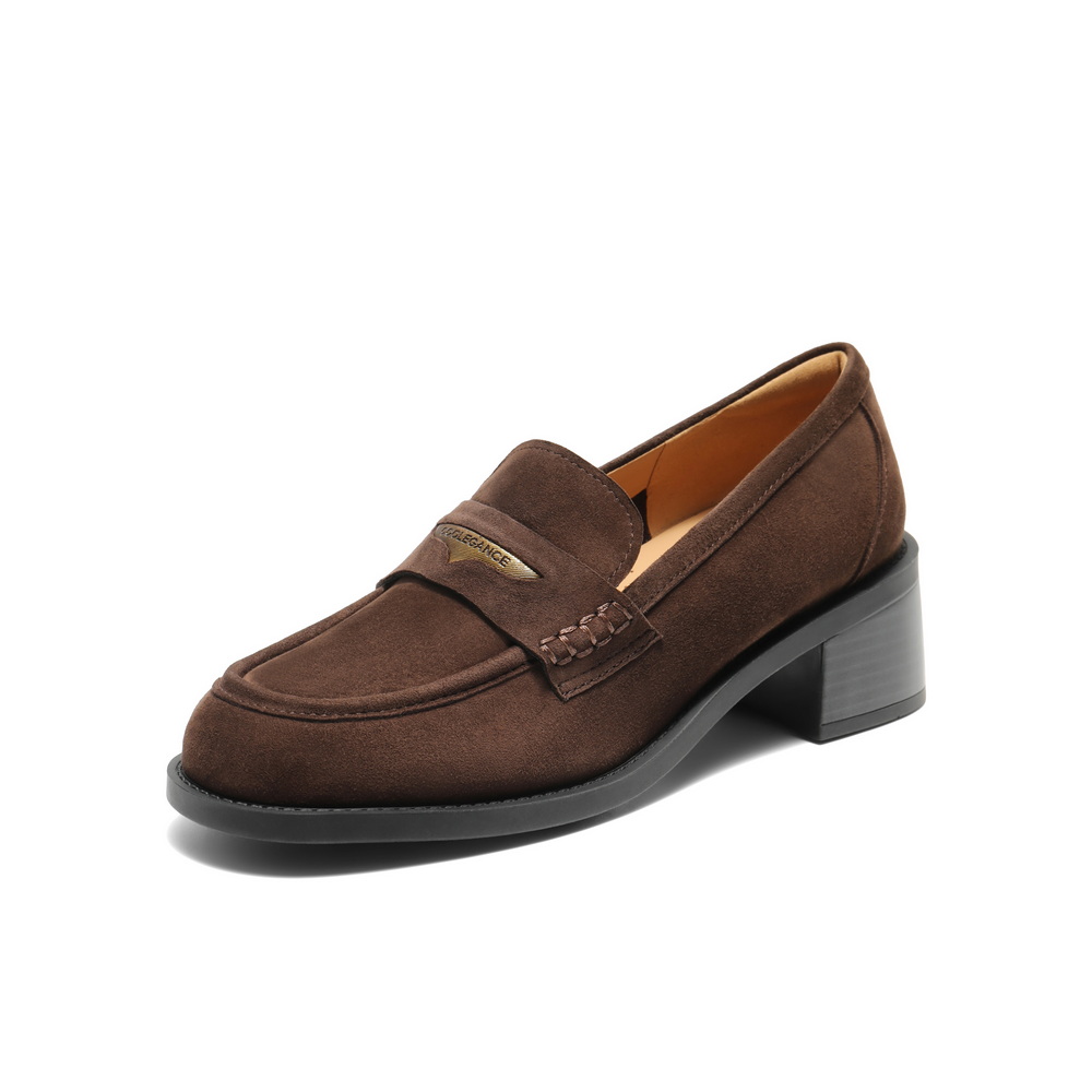 百丽气质高跟乐福鞋女2025秋新商场同款真皮通勤乐福鞋3PAF2CA5