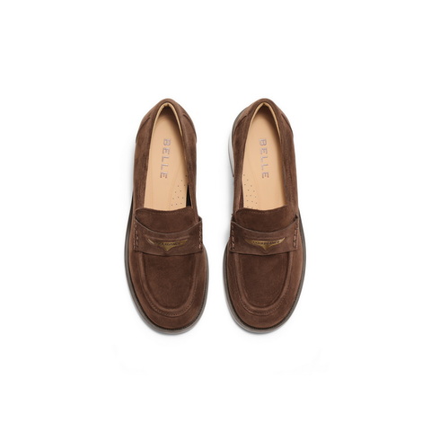 百丽气质高跟乐福鞋女2025秋新商场同款真皮通勤乐福鞋3PAF2CA5