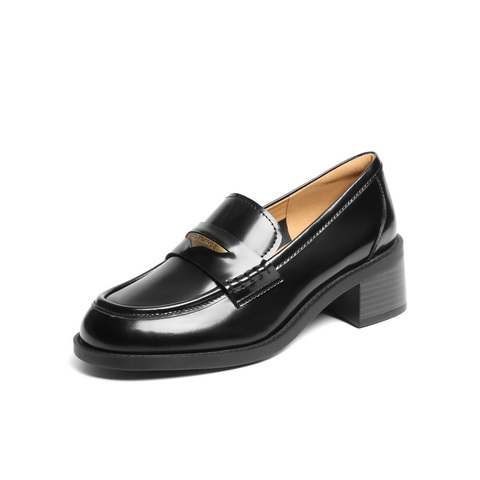 百丽气质高跟乐福鞋女2025秋新商场同款真皮通勤乐福鞋3PAF2CA5