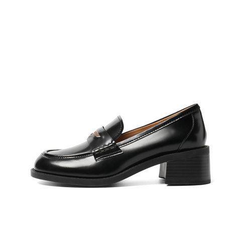 百丽气质高跟乐福鞋女2025秋新商场同款真皮通勤乐福鞋3PAF2CA5