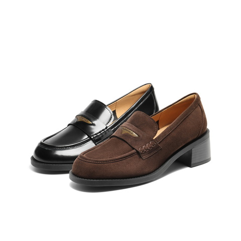 百丽气质高跟乐福鞋女2025秋新商场同款真皮通勤乐福鞋3PAF2CA5