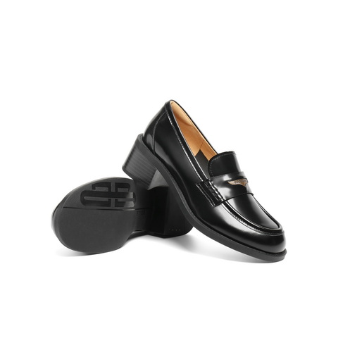 百丽气质高跟乐福鞋女2025秋新商场同款真皮通勤乐福鞋3PAF2CA5