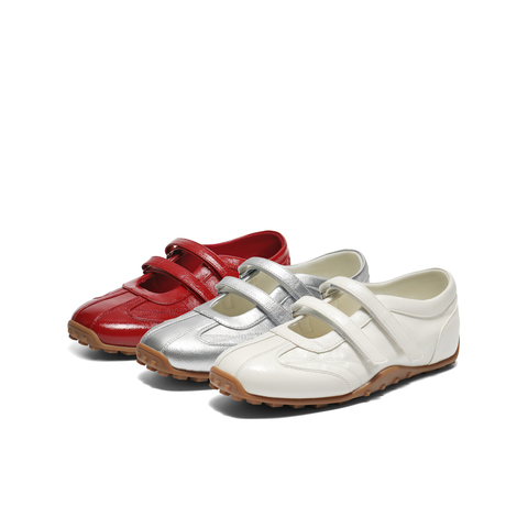 百丽时尚亮面休闲玛丽珍鞋女2025秋新双魔术贴薄底休闲鞋B2769CQ5