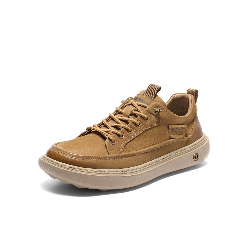 百丽潮搭户外休闲鞋男2025新款秋季牛皮革厚底工装板鞋A2137CM5