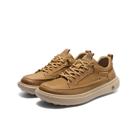 百丽潮搭户外休闲鞋男2025新款秋季牛皮革厚底工装板鞋A2137CM5