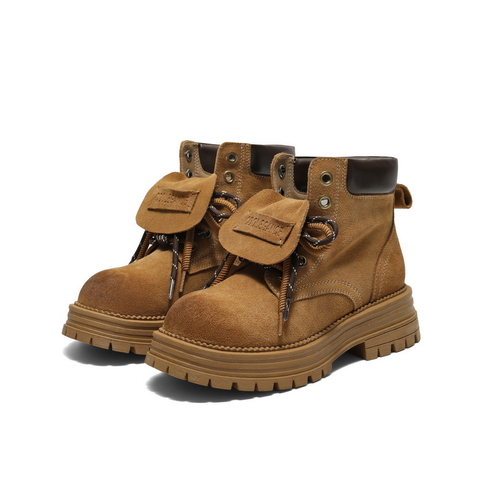 百丽复古双鞋带工装靴女2025冬新厚底增高户外休闲短靴B2745DD5