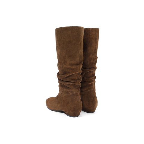 百丽复古绒面西部靴女2025冬新商场同款高筒堆堆长靴E5Z1DDG5