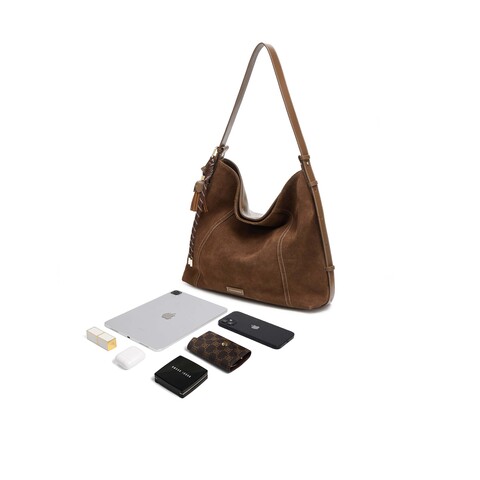 百丽包包女25秋商场同款复古绒面hobo包单肩斜挎托特包8562ACX5