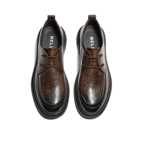 百丽通勤商务鞋男士2025秋季新款牛皮革褶皱低帮休闲皮鞋A1365CM5