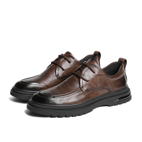 百丽通勤商务鞋男士2025秋季新款牛皮革褶皱低帮休闲皮鞋A1365CM5