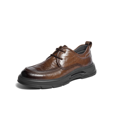 百丽通勤商务皮鞋男2025新款冬季商场同款褶皱牛皮休闲鞋8VT01DM5