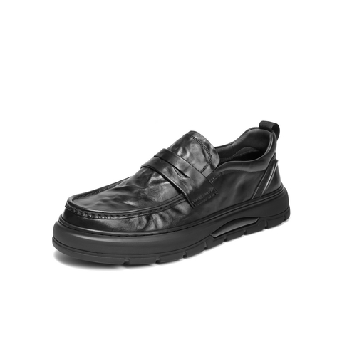 百丽一脚蹬商务皮鞋男2025新款冬季牛皮革厚底休闲乐福鞋A2193DM5