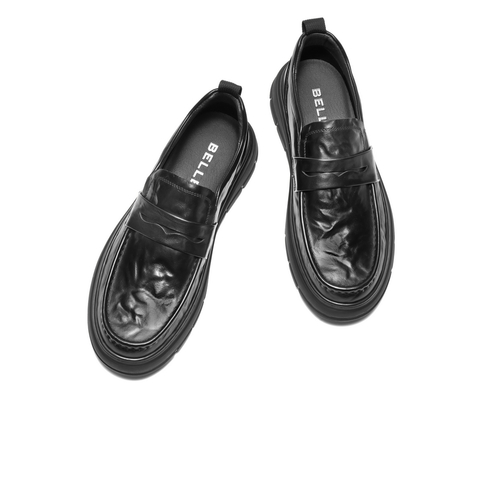 百丽一脚蹬商务皮鞋男2025新款冬季牛皮革厚底休闲乐福鞋A2193DM5