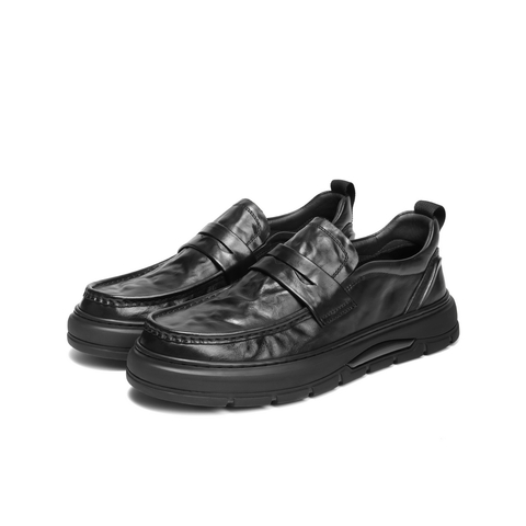 百丽一脚蹬商务皮鞋男2025新款冬季牛皮革厚底休闲乐福鞋A2193DM5