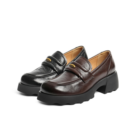 百丽质感复古乐福鞋女2025秋新厚底增高金豆jk乐福鞋B2790CA5