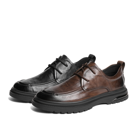 百丽通勤商务鞋男士2025秋季新款牛皮革褶皱低帮休闲皮鞋A1365CM5