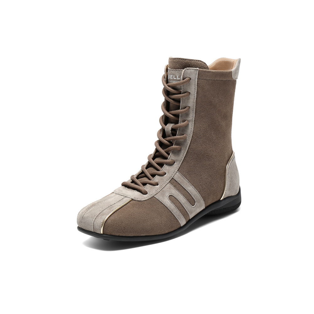 百丽时髦撞色休闲靴女2025冬新商场同款舒适薄底拳击靴E6P1DDZ5