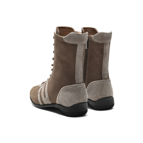 百丽时髦撞色休闲靴女2025冬新商场同款舒适薄底拳击靴E6P1DDZ5