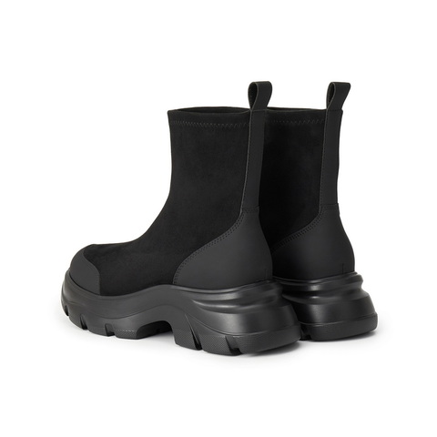 百丽厚底增高弹力靴女2025冬新复古绒面防撞头弹力短靴E4V2DDZ5