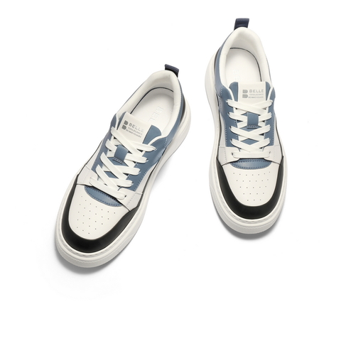 百丽时尚百搭小白鞋男2025新款秋季牛皮轻盈厚底休闲板鞋A2056CM5