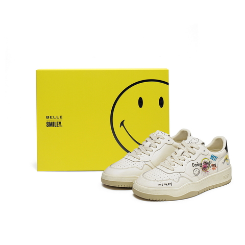 百丽SMILEY联名涂鸦小白鞋女2025秋新商场同款百搭休闲鞋E6Y1DCM5