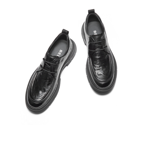 百丽通勤商务皮鞋男2025新款冬季商场同款褶皱牛皮休闲鞋8VT01DM5