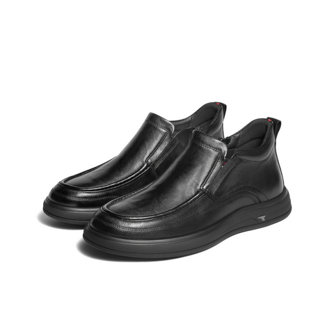 百丽高帮休闲皮鞋男士2025新款冬季牛皮革一脚蹬商务短靴A2187DD5