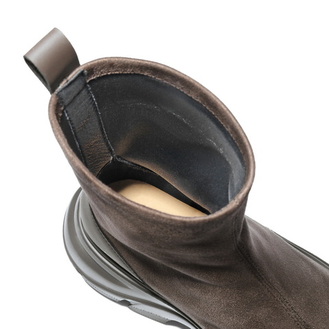 百丽厚底增高弹力靴女2025冬新复古绒面防撞头弹力短靴E4V2DDZ5