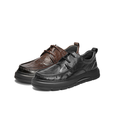 百丽质感商务皮鞋男2025新款冬季复古抓纹牛皮休闲鞋加绒A2192DM5