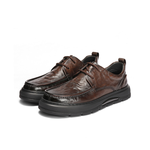 百丽质感商务皮鞋男2025新款冬季复古抓纹牛皮休闲鞋加绒A2192DM5