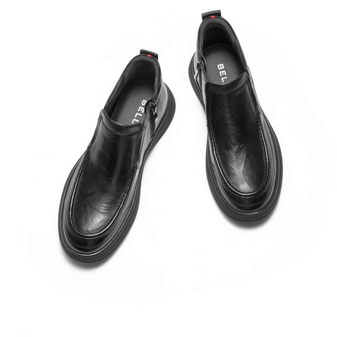 百丽高帮休闲皮鞋男士2025新款冬季牛皮革一脚蹬商务短靴A2187DD5