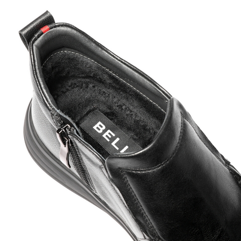 百丽高帮休闲皮鞋男士2025新款冬季牛皮革一脚蹬商务短靴A2187DD5