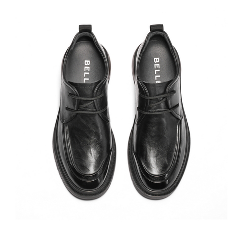 百丽通勤商务鞋男士2025秋季新款牛皮革褶皱低帮休闲皮鞋A1365CM5