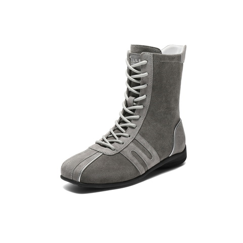 百丽时髦撞色休闲靴女2025冬新商场同款舒适薄底拳击靴E6P1DDZ5