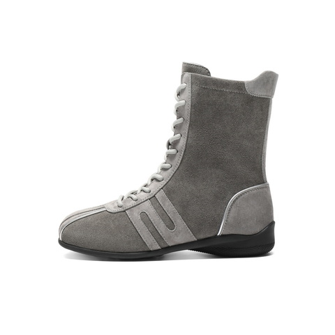 百丽时髦撞色休闲靴女2025冬新商场同款舒适薄底拳击靴E6P1DDZ5