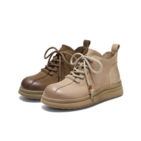 百丽复古可爱大头休闲靴女2025冬新商场同款真皮厚底短靴E5D2DDD5