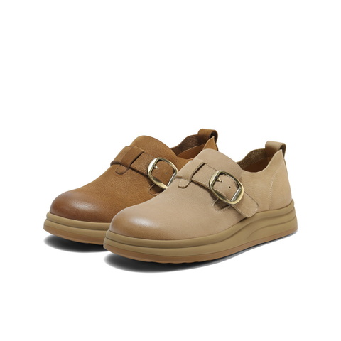 百丽复古擦色勃肯鞋女2025秋新商场同款真皮厚底休闲单鞋E7C1DCM5